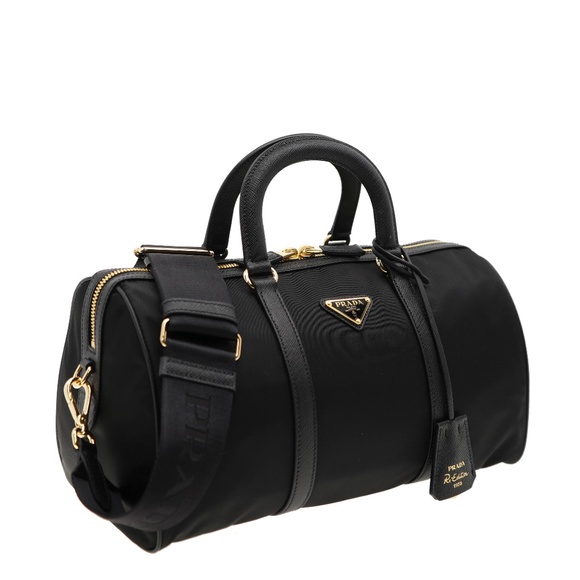 Prada Re-Edition Boston Shoulder Bag Black Nylon / Saffiano Leather 1BB233 New - Picture 1 of 7